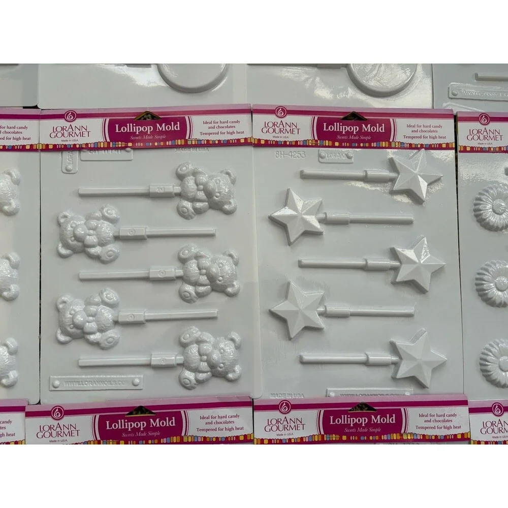 LOT 15 LorAnn Gourmet Plastic Lollipop Molds Ideal For Hard Candy & Chocolates
